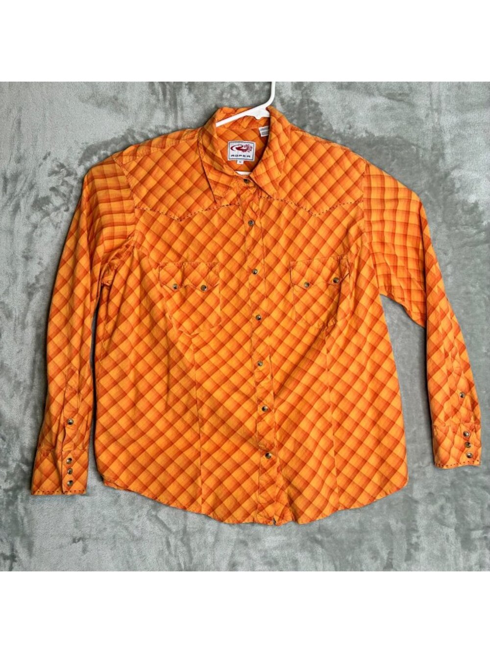 Roper Orange & Yellow Plaid Western Shirt 1X Long Sleeve Snap Front Cotton